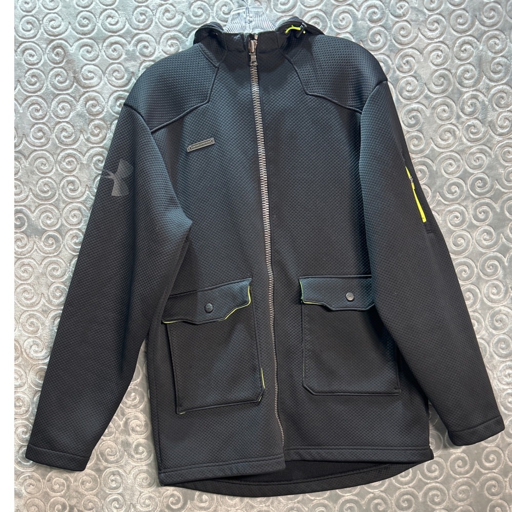 Under Armour Cold Gear Jacket Mens Small Black Full‎ Zip Hooded Pockets